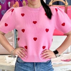 Pink & Red Heart Pattern SweaterTop